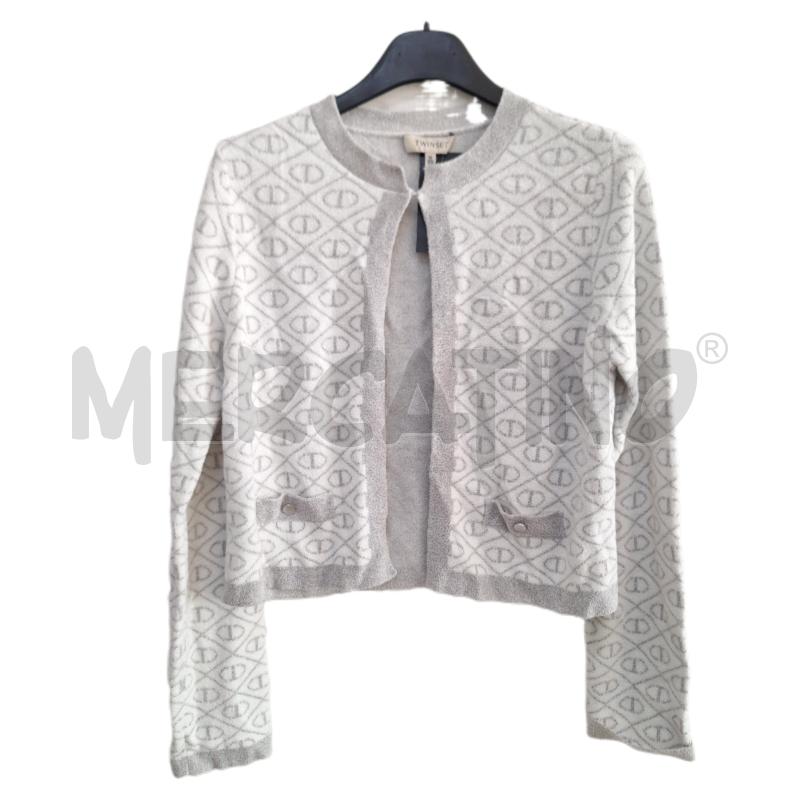 COMPLETO RAGAZZA TWINSET GRIGIO BIANO LOGO CARDIGAN GONNA | Mercatino dell'Usato Ottaviano 1