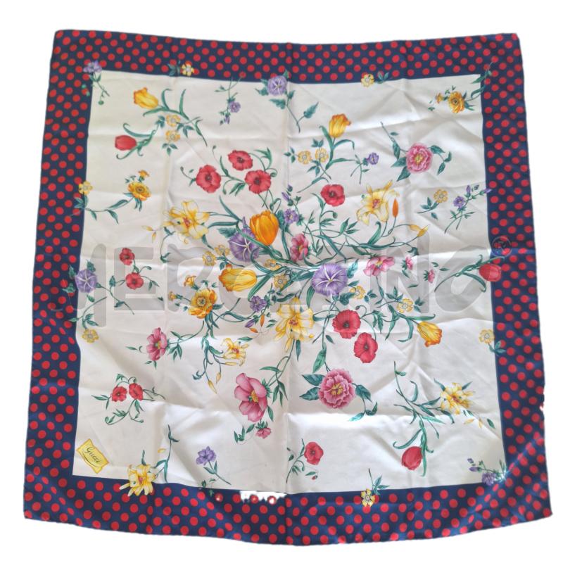 FOULARD GUCCI FIORI BORDO BLU POIS | Mercatino dell'Usato Ottaviano 1