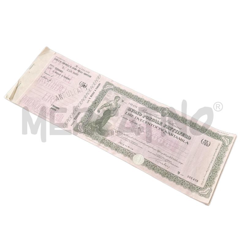 LIBRETTO BUONO POSTALE FRUTTIFERO L. 250.000 | Mercatino dell'Usato Ottaviano 1