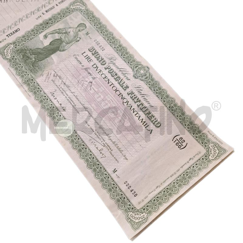 LIBRETTO BUONO POSTALE FRUTTIFERO L. 250.000 | Mercatino dell'Usato Ottaviano 5