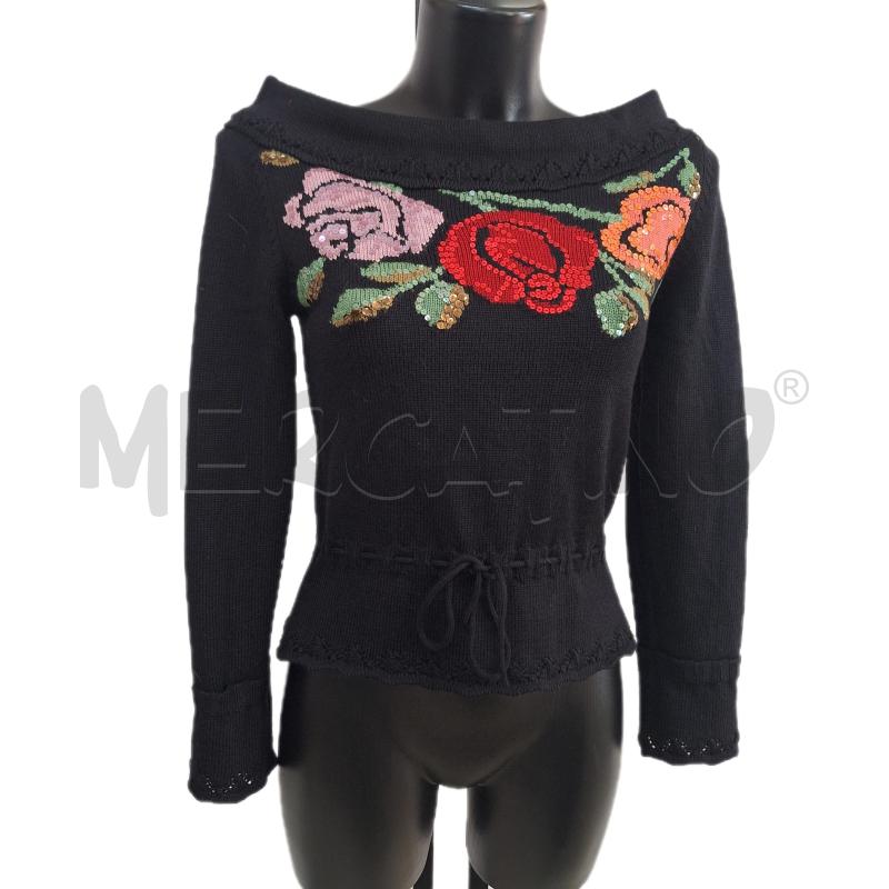 MAGLIA DONNA LUISA SPAGNOLI NERO FIORELLINI | Mercatino dell'Usato Ottaviano 1