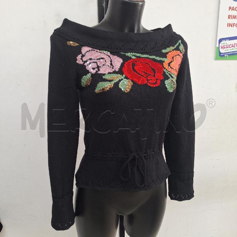 MAGLIA DONNA LUISA SPAGNOLI NERO FIORELLINI | Mercatino dell'Usato Ottaviano 2