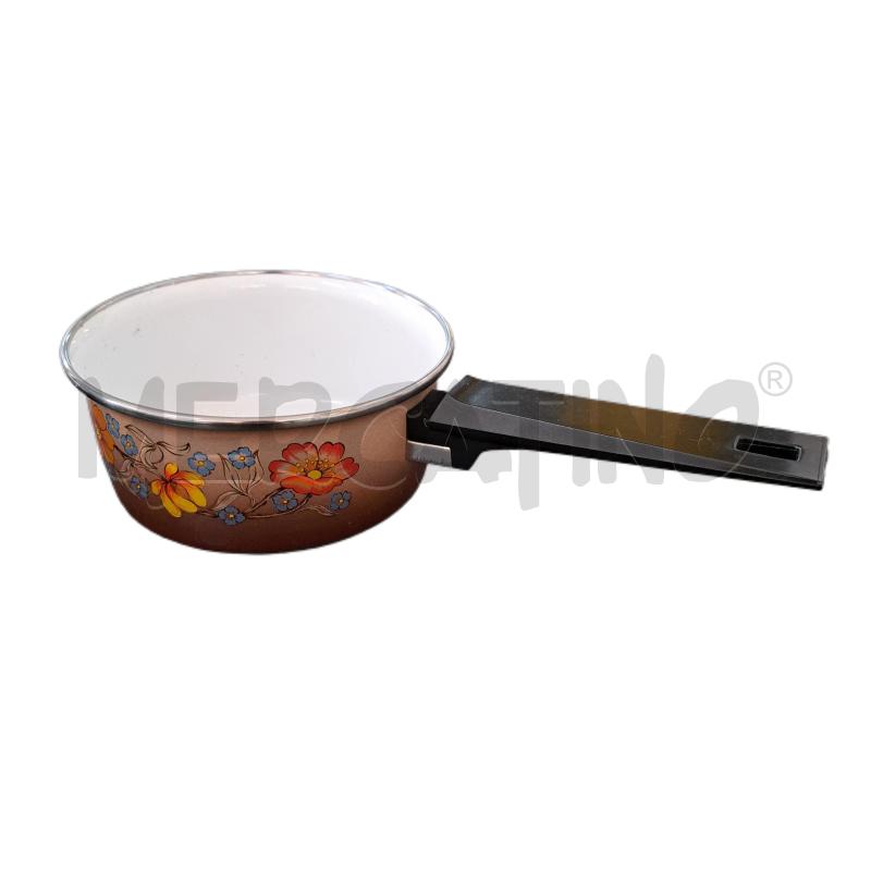 PENTOLA METALLO VINTAGE SMALTATO MARRONE FIORI - 15 CM. | Mercatino dell'Usato Ottaviano 1