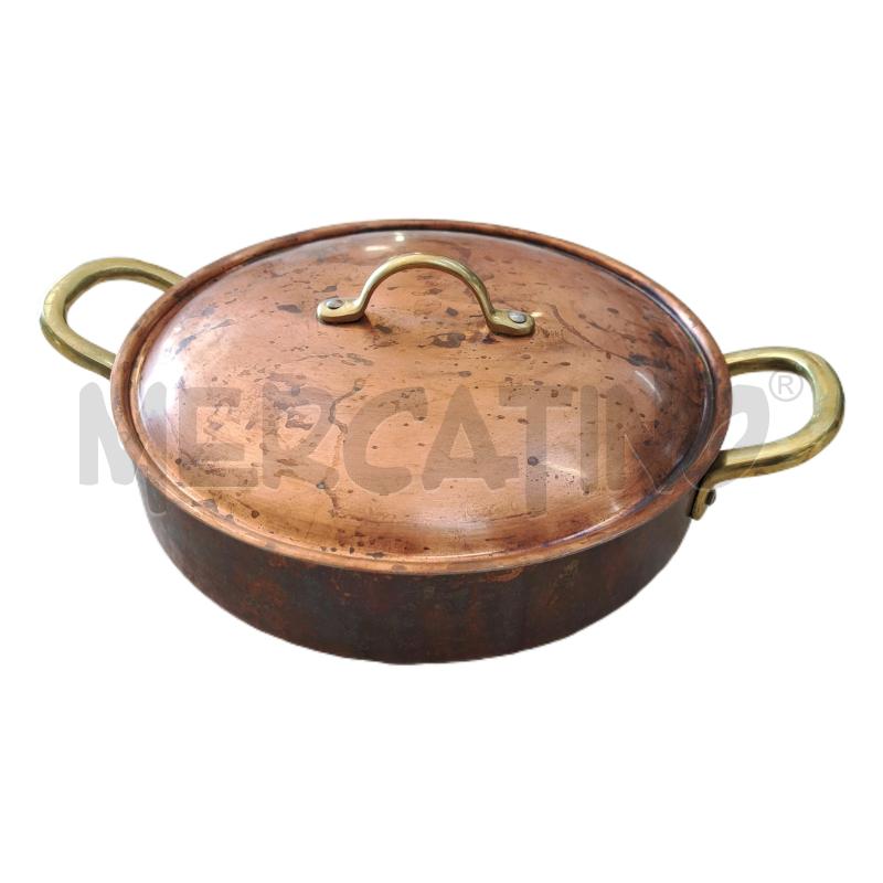 PENTOLA RAME BASSA RISOTTIERA DUE MANICI + COPERCHIO - 24 CM. | Mercatino dell'Usato Ottaviano 1