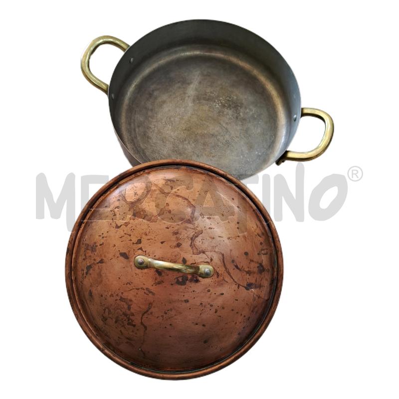 PENTOLA RAME BASSA RISOTTIERA DUE MANICI + COPERCHIO - 24 CM. | Mercatino dell'Usato Ottaviano 2