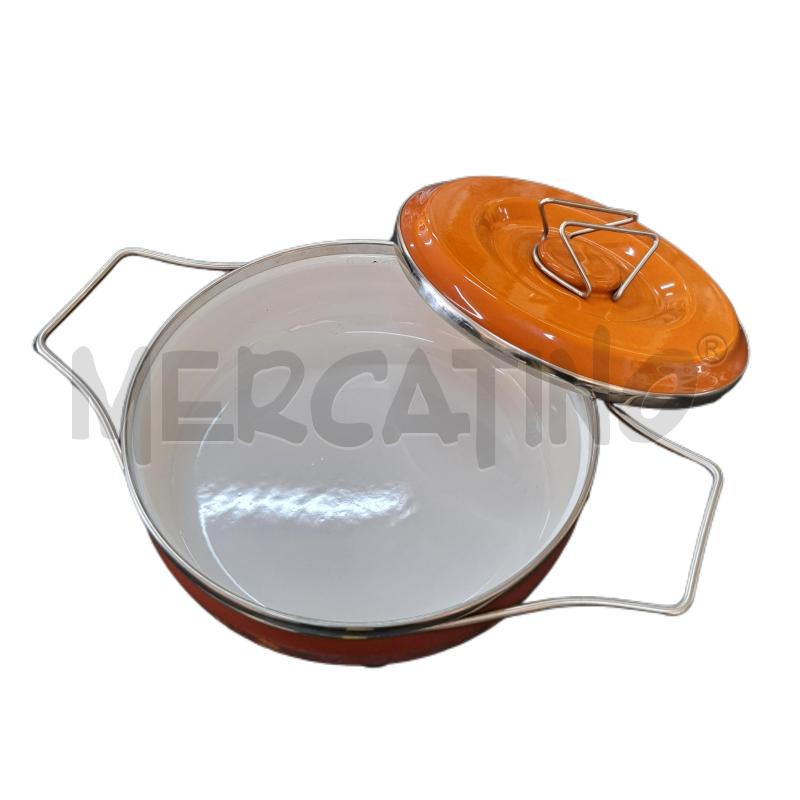 PENTOLA TEGAME METALLO VINTAGE SMALTATO ARANCIONE + COPERCHIO - 22 CM. | Mercatino dell'Usato Ottaviano 2