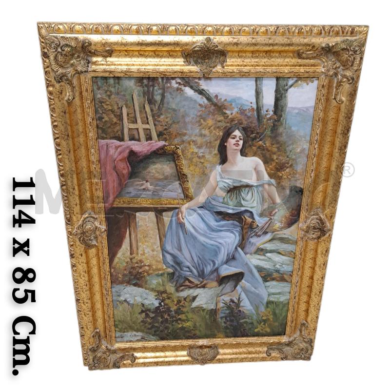 QUADRO DONNA CHE DIPINGE CORNICE LEGNO DORATO  | Mercatino dell'Usato Ottaviano 1