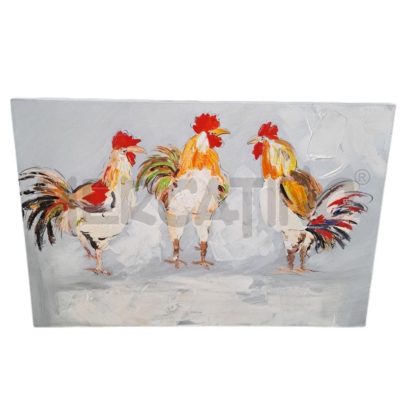 QUADRO TELA DIPINTO 3 GALLI - 90 X 60 CM.  | Mercatino dell'Usato Ottaviano 1
