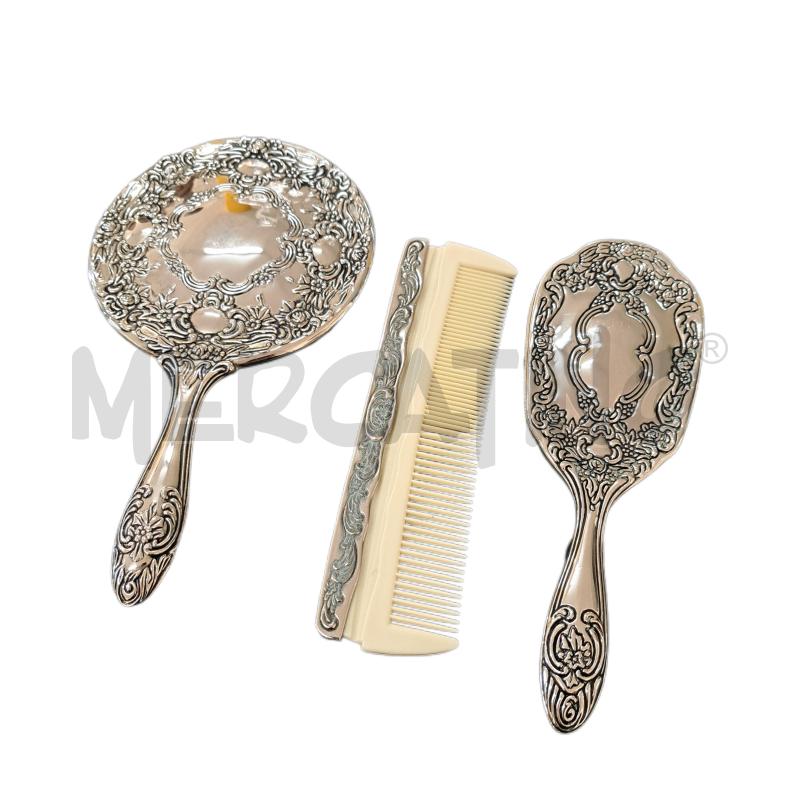 TRIS SPAZZOLA PETTINE SPECCHIO SILVER RILIEVO  | Mercatino dell'Usato Ottaviano 1