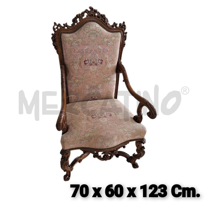 TRONO POLTRONA BAROCCO LEGNO SCURO INTAGLI SEDUTA FIORI  | Mercatino dell'Usato Ottaviano 1