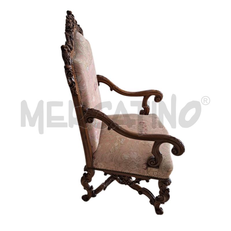 TRONO POLTRONA BAROCCO LEGNO SCURO INTAGLI SEDUTA FIORI  | Mercatino dell'Usato Ottaviano 2