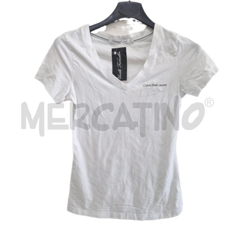 T SHIRT DONNA CALVIN KLEIN JEANS BIANCO SCOLLO V | Mercatino dell'Usato Ottaviano 1