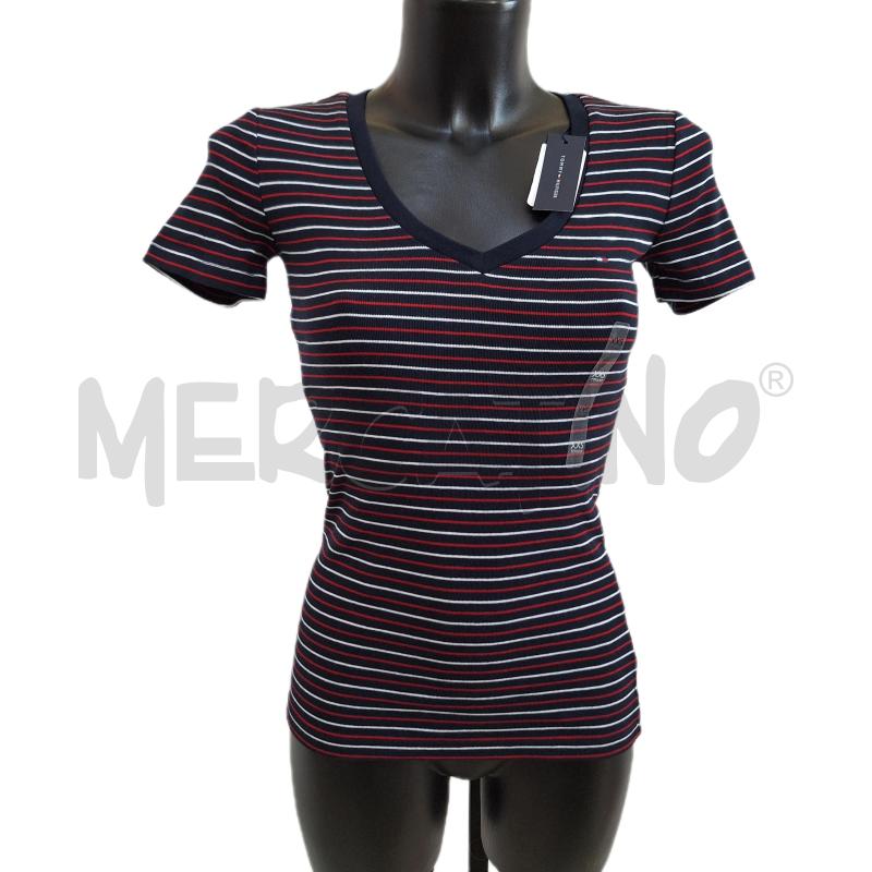 T SHIRT DONNA TOMMY HILFIGER BLU RIGHE NUOVO | Mercatino dell'Usato Ottaviano 1