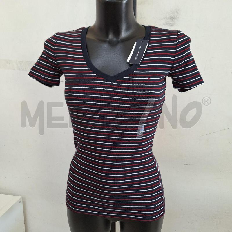 T SHIRT DONNA TOMMY HILFIGER BLU RIGHE NUOVO | Mercatino dell'Usato Ottaviano 2