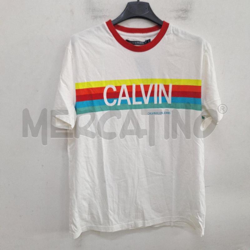 T SHIRT UOMO CALVIN KLEIN JEANS BIANCO SCRITTA COLORATA | Mercatino dell'Usato Ottaviano 2
