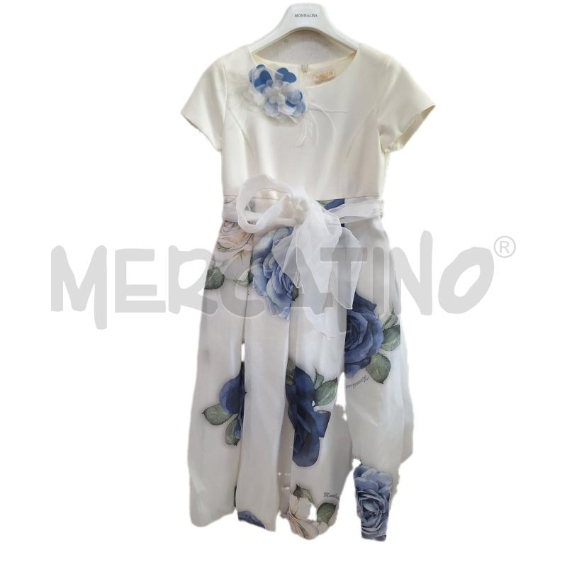 VESTITO BAMBINA MONNALISA BIANCO FIORI BLU  | Mercatino dell'Usato Ottaviano 1
