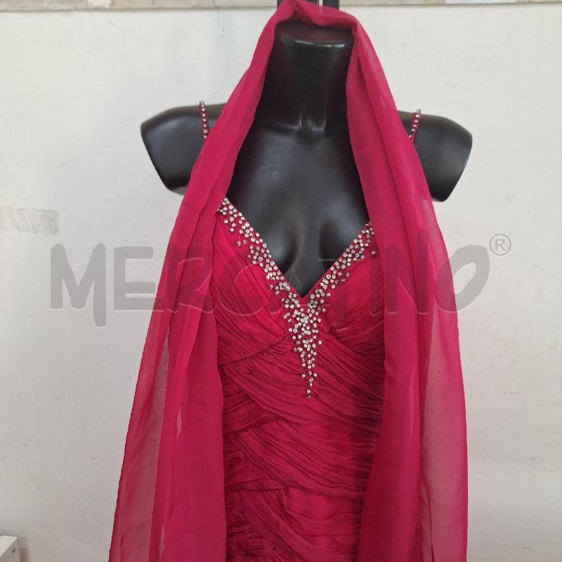 VESTITO DONNA FUCSIA STRASS LUNGO DRAPPEGGIO STOLA | Mercatino dell'Usato Ottaviano 2