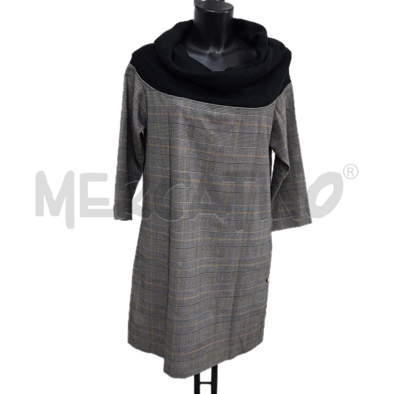 VESTITO DONNA SCEE GRIGIO QUADRI COLLO NERO | Mercatino dell'Usato Ottaviano 1