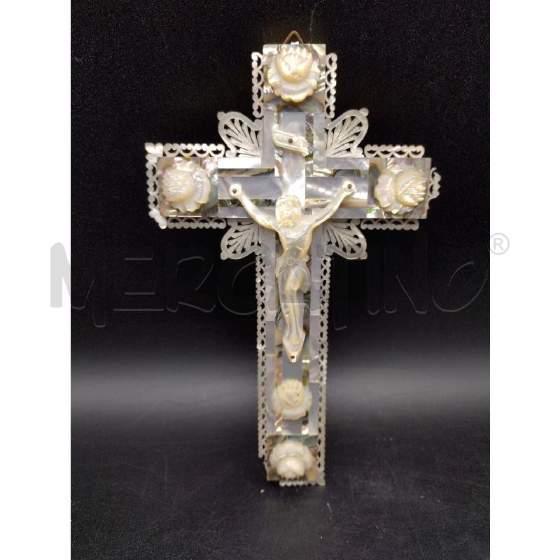 CROCIFISSO TERRA SANTA 22CM ULIVO/MADREPERLA | Mercatino dell'Usato Oristano 1
