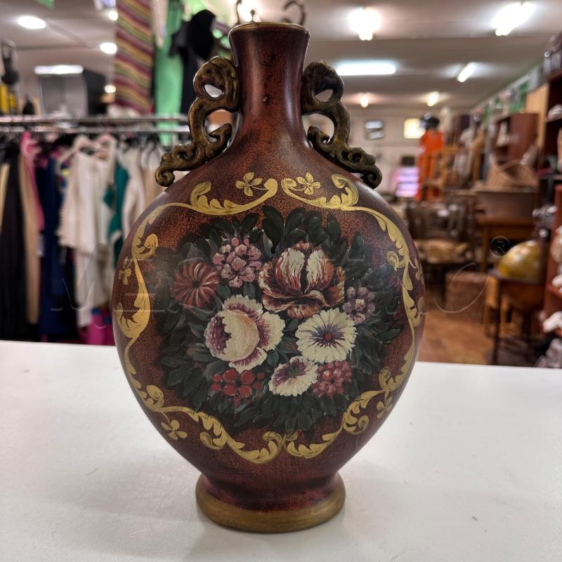 VASO DIPINTO FIORI MANICI DORATI | Mercatino dell'Usato Oristano 1