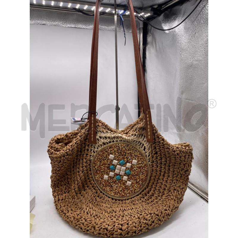 BORSA DONNA DA MARE PAGLIA ROMBI BIANCHI TURCHESI | Mercatino dell'Usato Montesilvano 1