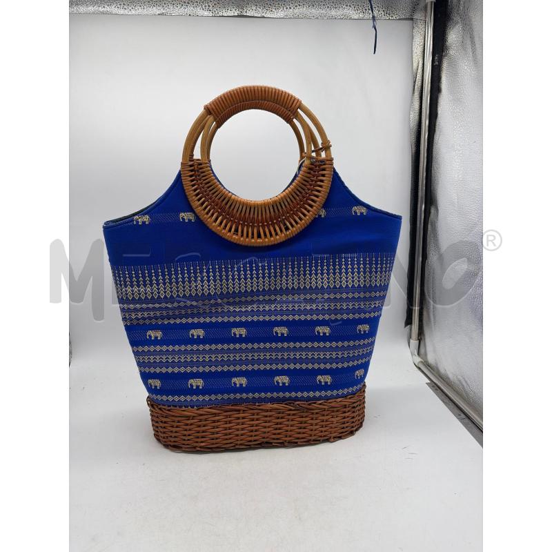 BORSA DONNA LEGNO INTRECCIATO TESSUTO BLU ELEFANTI | Mercatino dell'Usato Montesilvano 1
