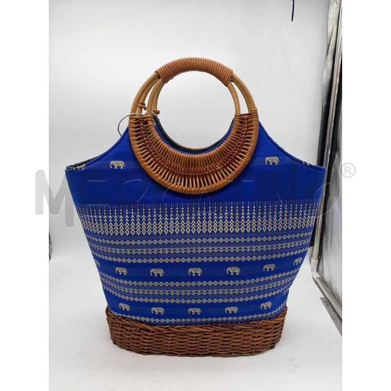 BORSA DONNA LEGNO INTRECCIATO TESSUTO BLU ELEFANTI | Mercatino dell'Usato Montesilvano 2