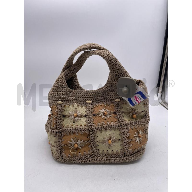 BORSA DONNA PICCOLA FATTA A MANO BEIGE PERLINE LEGNO | Mercatino dell'Usato Montesilvano 1
