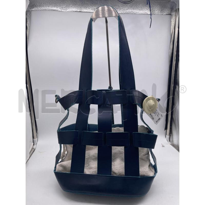 BORSA DONNA SECCHIELLO QUADRETTATA BLU PELLE | Mercatino dell'Usato Montesilvano 1