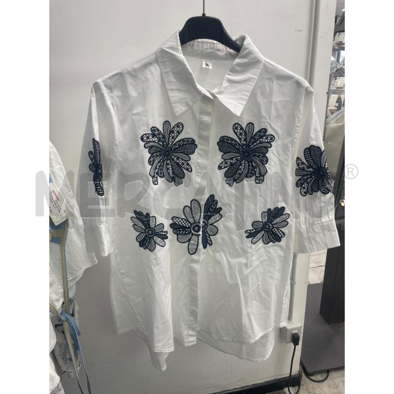 CAMICIA DONNA BIANCA FIORI BLU M | Mercatino dell'Usato Montesilvano 1