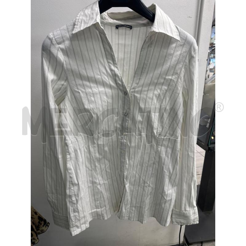 CAMICIA DONNA FIORELLA RUBINO BIANCA RIGHINE ARGENTATE SCOLLO V | Mercatino dell'Usato Montesilvano 1