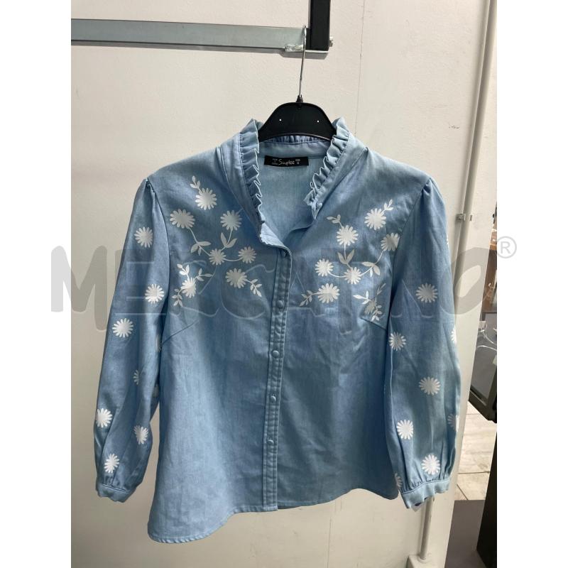 CAMICIA DONNA SIMPLEE EFFETTO DENIM LAV CHIARO FIORI BIANCHI | Mercatino dell'Usato Montesilvano 1