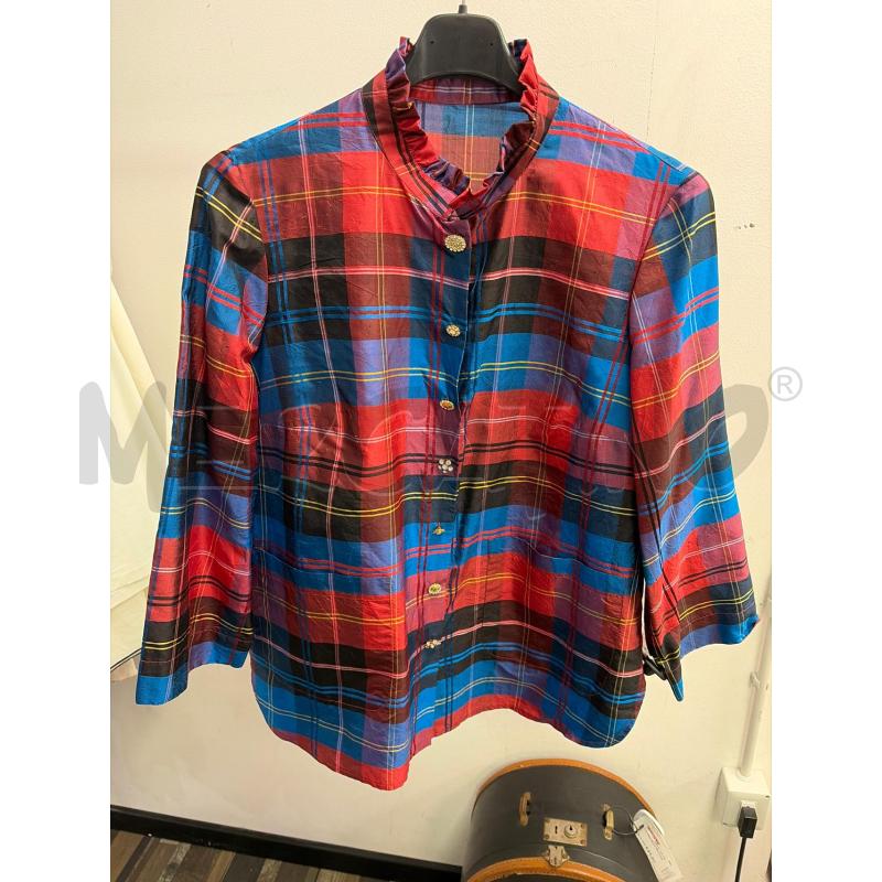 CAMICIA DONNA SMARCHIATA BLU ROSSA QUADRETTATA BOTTONI DORATI STRASS | Mercatino dell'Usato Montesilvano 1