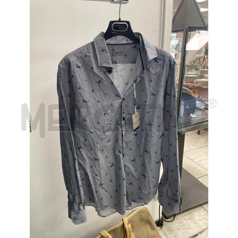 CAMICIA UOMO BELMONTE BIANCA RIGHINE BLU PAPPAGALLI | Mercatino dell'Usato Montesilvano 1