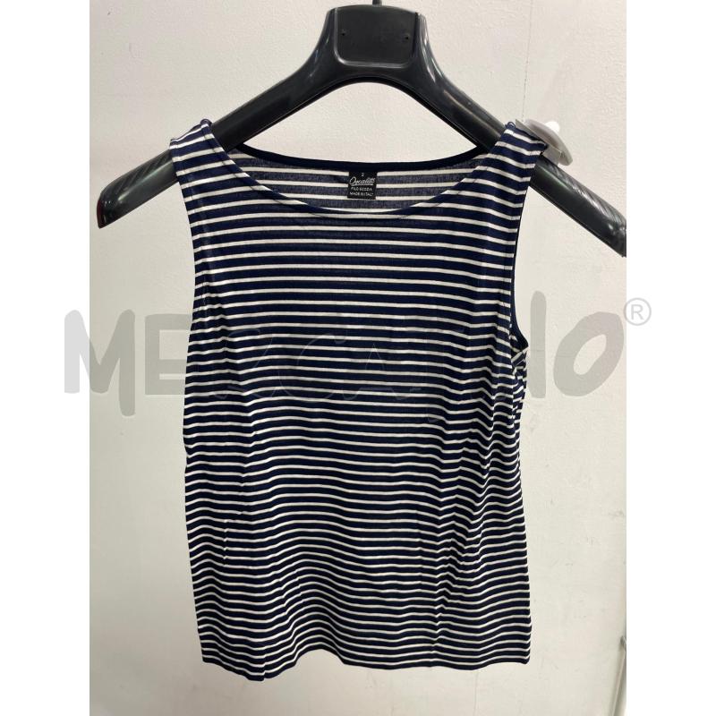 CANOTTA DONNA FILO DI SCOZIA OSCAITO BLU RIGHINE BIANCHE | Mercatino dell'Usato Montesilvano 1