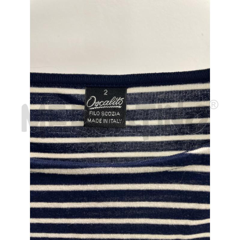 CANOTTA DONNA FILO DI SCOZIA OSCAITO BLU RIGHINE BIANCHE | Mercatino dell'Usato Montesilvano 2