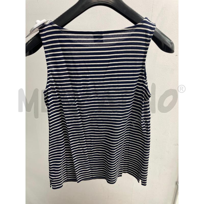 CANOTTA DONNA FILO DI SCOZIA OSCAITO BLU RIGHINE BIANCHE | Mercatino dell'Usato Montesilvano 3