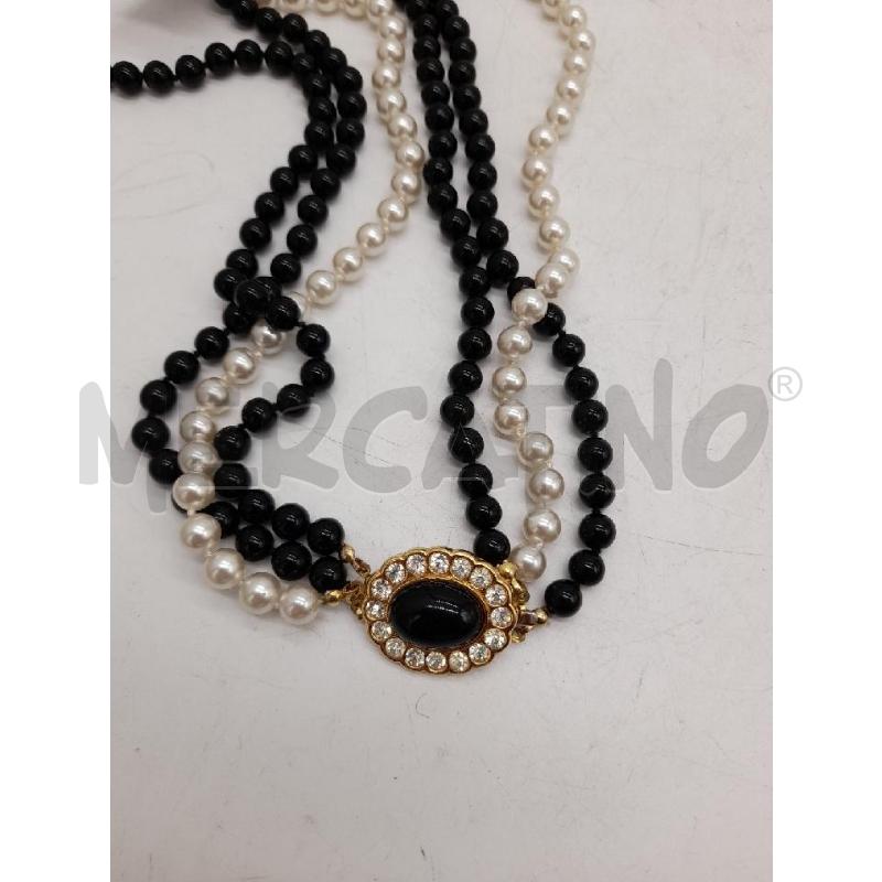 COLLANA 3 FILI PERLE BIANCHE NERE CHIUSURA DORATA TONDA | Mercatino dell'Usato Montesilvano 2