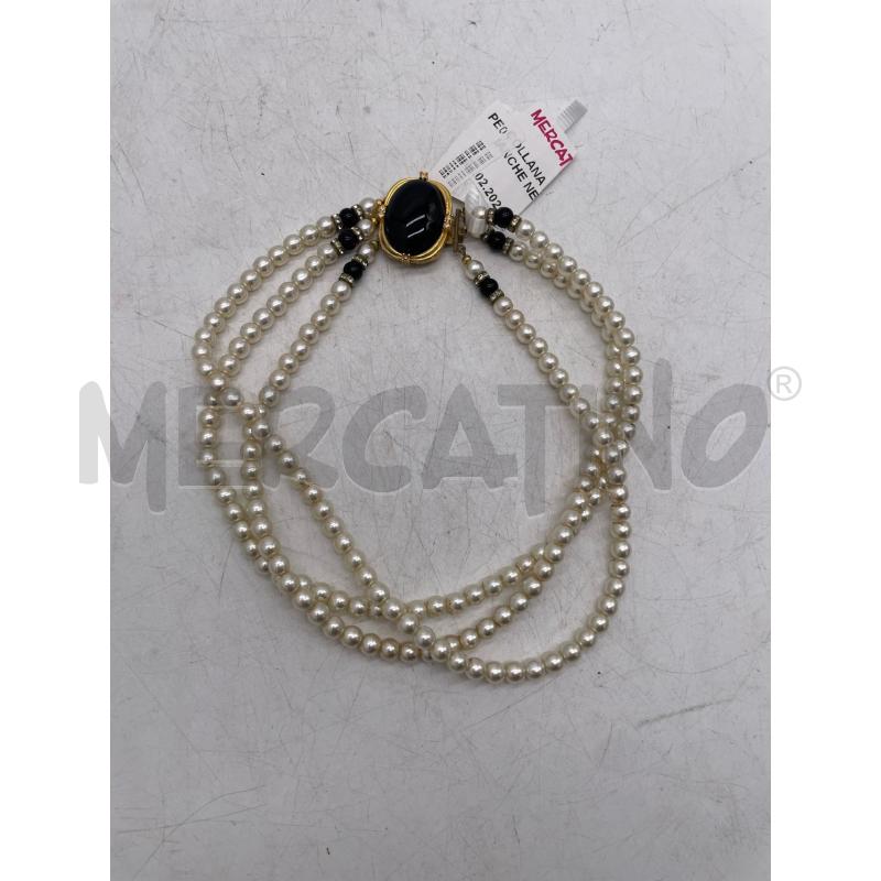 COLLANA PERLINE PLA BIANCHE NERE CHIUSURA DORATA STILE VINTAGE 3 FILI | Mercatino dell'Usato Montesilvano 1