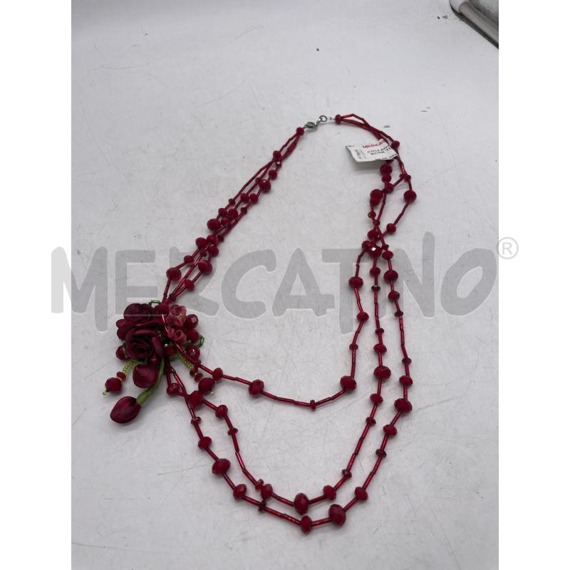 COLLANA PERLINE ROSSE ROSE TESSUTO | Mercatino dell'Usato Montesilvano 1