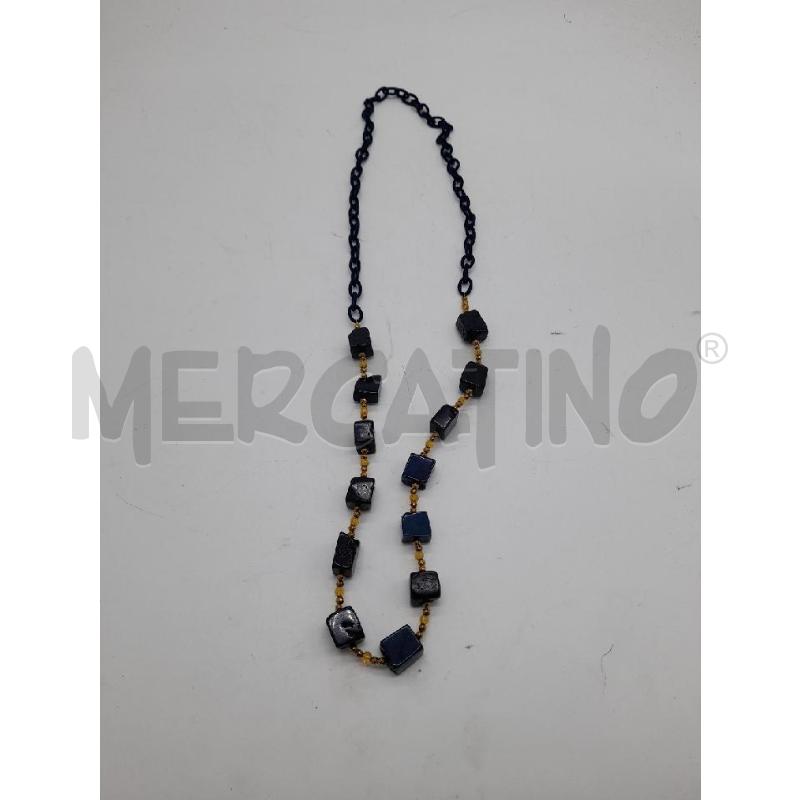 COLLANA PIETRE DURE QUADRATE BLU PALLINE DORATE | Mercatino dell'Usato Montesilvano 1