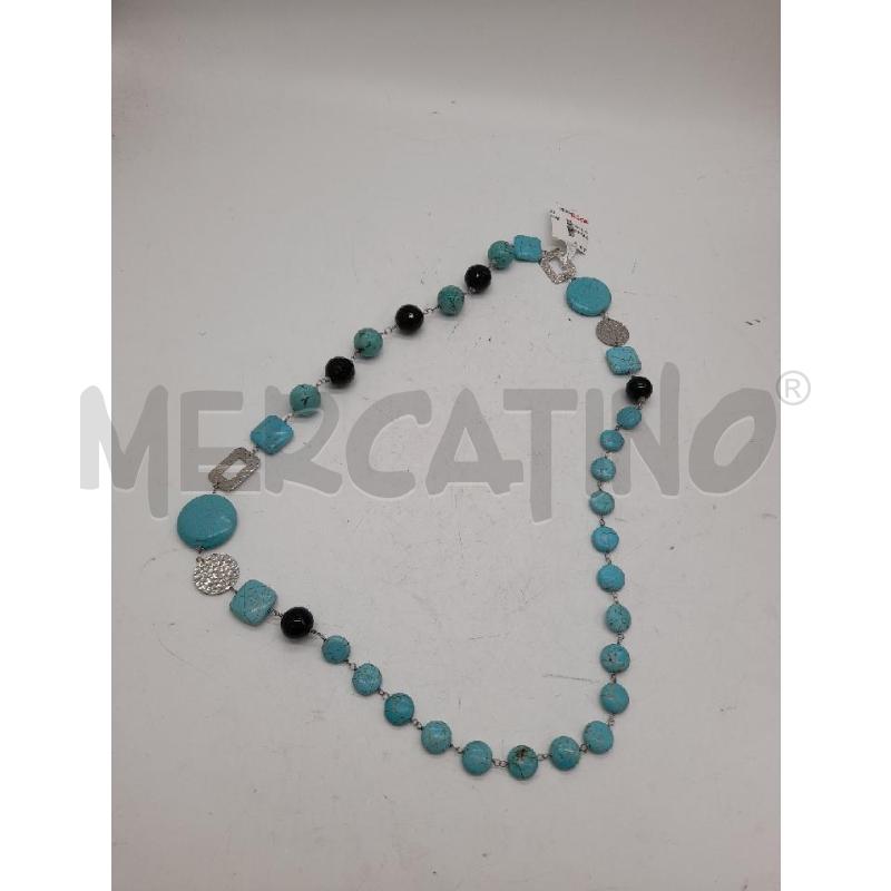 COLLANA PIETRE TURCHESI PALLINE NERE QUADRATO TONDO ARGENTATO | Mercatino dell'Usato Montesilvano 1