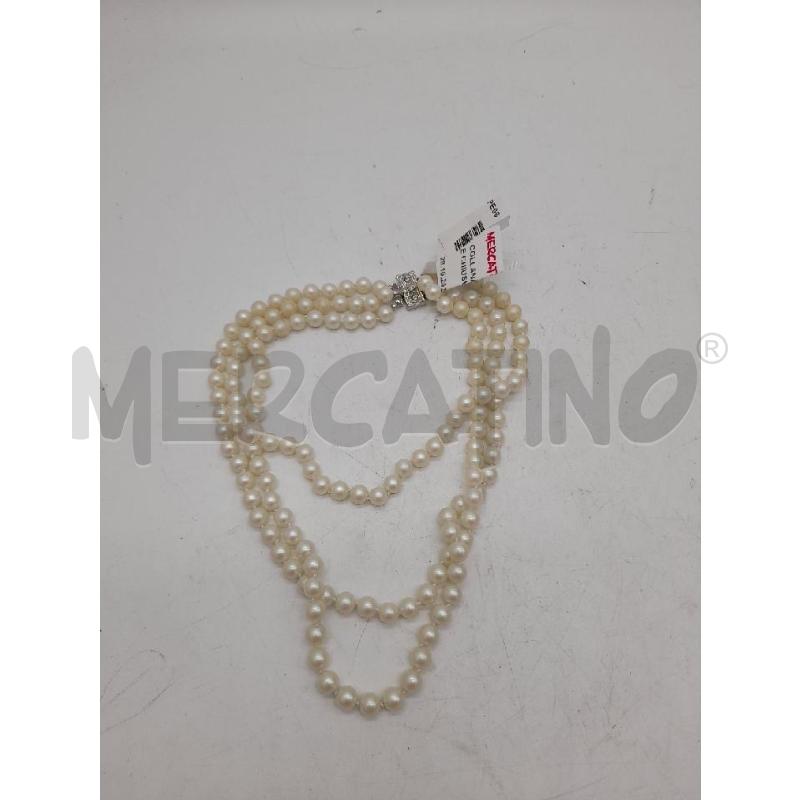 COLLANA TRE FILI PERLE CHIUSURA ARGENTATA STRASS | Mercatino dell'Usato Montesilvano 1
