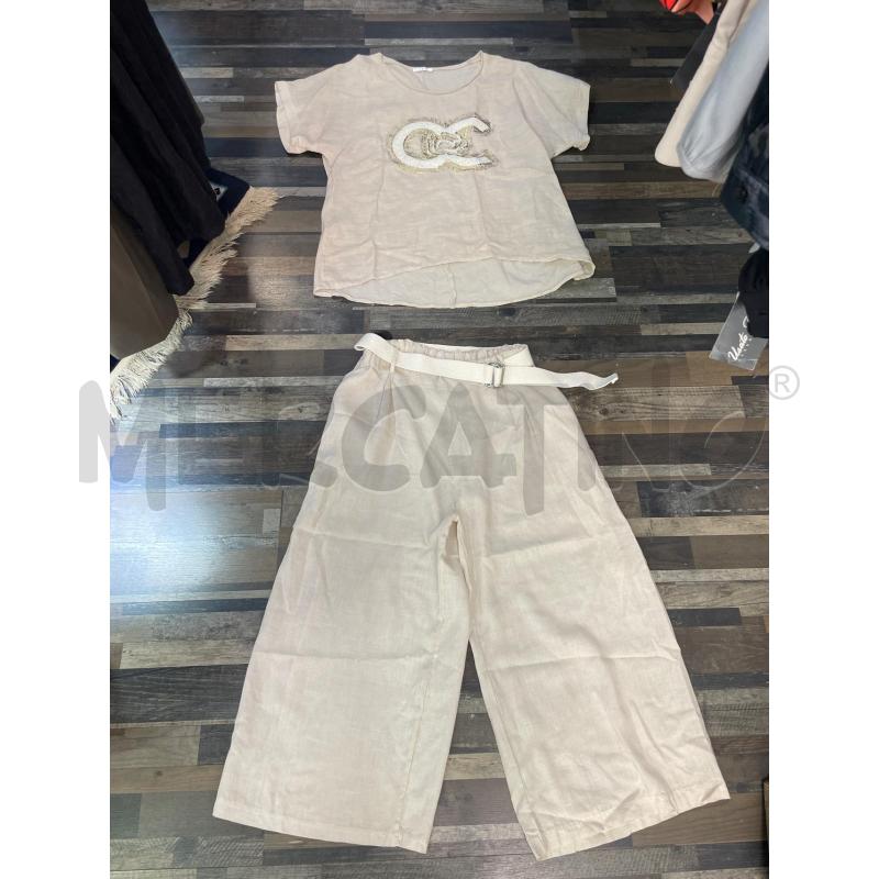 COMPLETO DONNA SMARCHIATO BEIGE LINO CC BIANCO DORATO | Mercatino dell'Usato Montesilvano 1