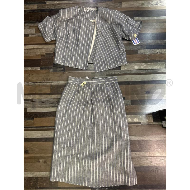 COMPLETO DONNA SUPERIOR PURO LINO AZZURRO RIGHINE BIANCHE | Mercatino dell'Usato Montesilvano 1