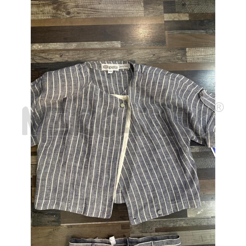 COMPLETO DONNA SUPERIOR PURO LINO AZZURRO RIGHINE BIANCHE | Mercatino dell'Usato Montesilvano 2