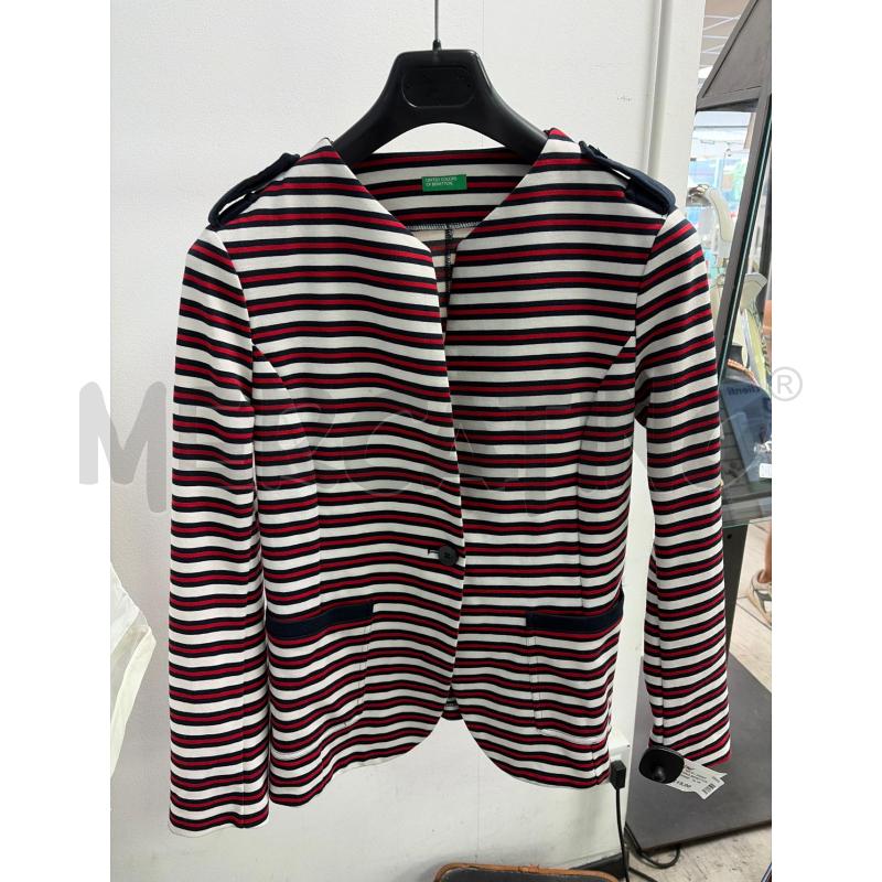 GIACCA DONNA BENETTON BIANCA RIGHINE ROSSE BLU | Mercatino dell'Usato Montesilvano 1