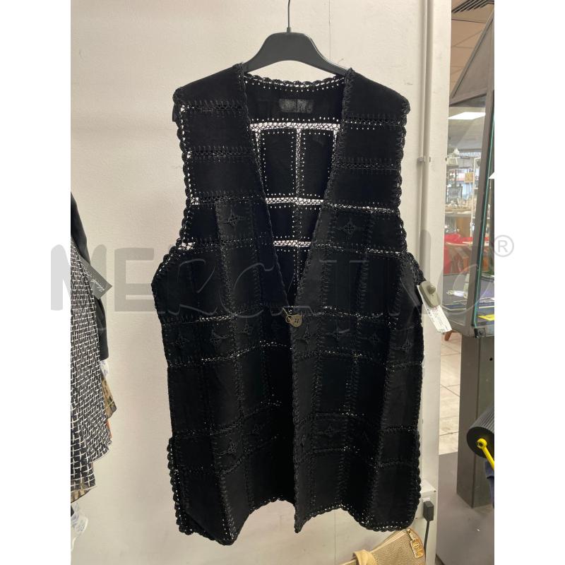 GILET DONNA PELLE SMARCHIATO STILE PATCHWORK NERO | Mercatino dell'Usato Montesilvano 1