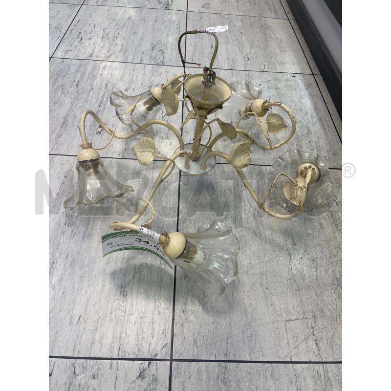 LAMPADARIO 5 BRACCIA BEIGE VETRO TRASPRENTE | Mercatino dell'Usato Montesilvano 1