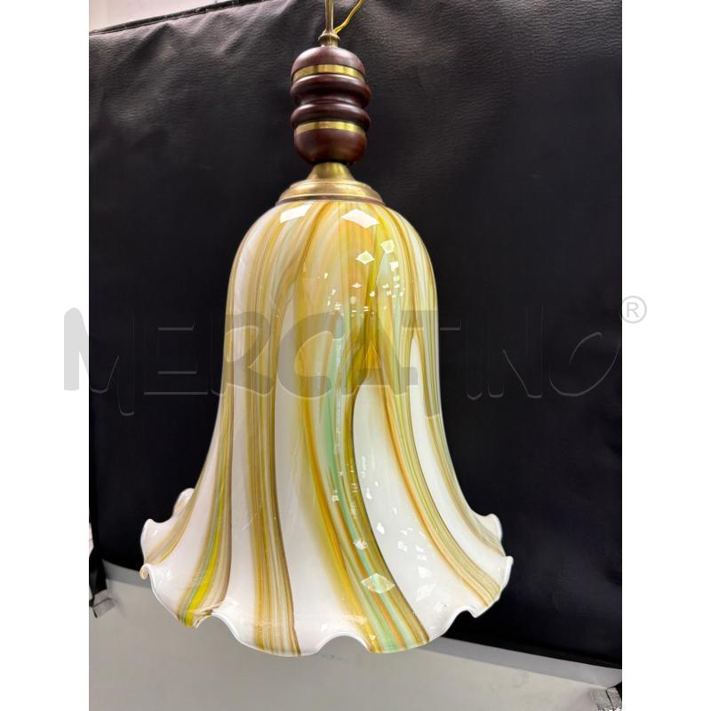 LAMPADARIO CAMPANA VETRO GIALLO BIANCO1 LUCE BASE LEGNO | Mercatino dell'Usato Montesilvano 1